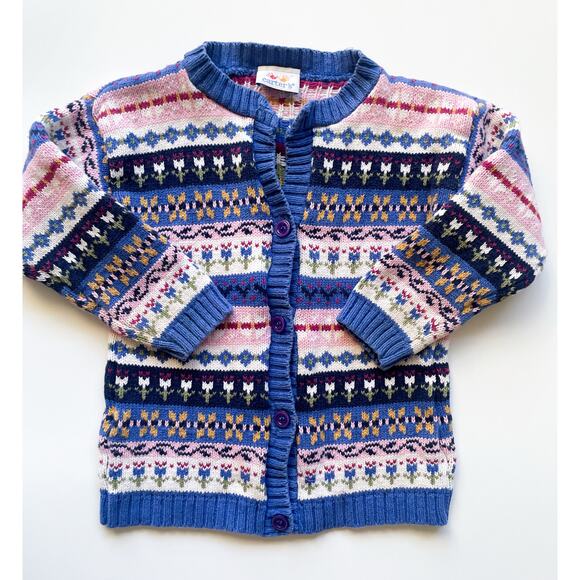 Girl's Vintage Carter's Cotton Knit Fair Isle Spring Cardigan Sweater Size 4T - Picture 1 of 6